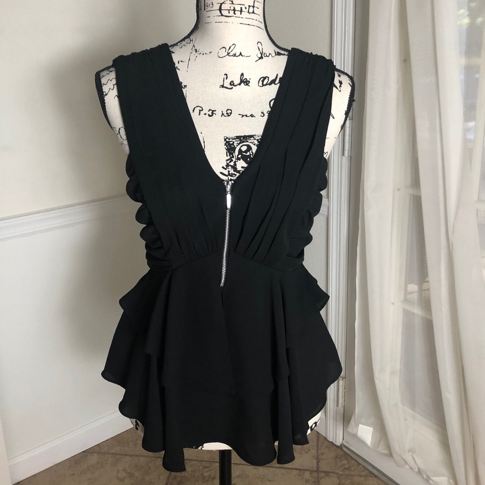 Express Black Zip Front Layered Peplum Top S NWT